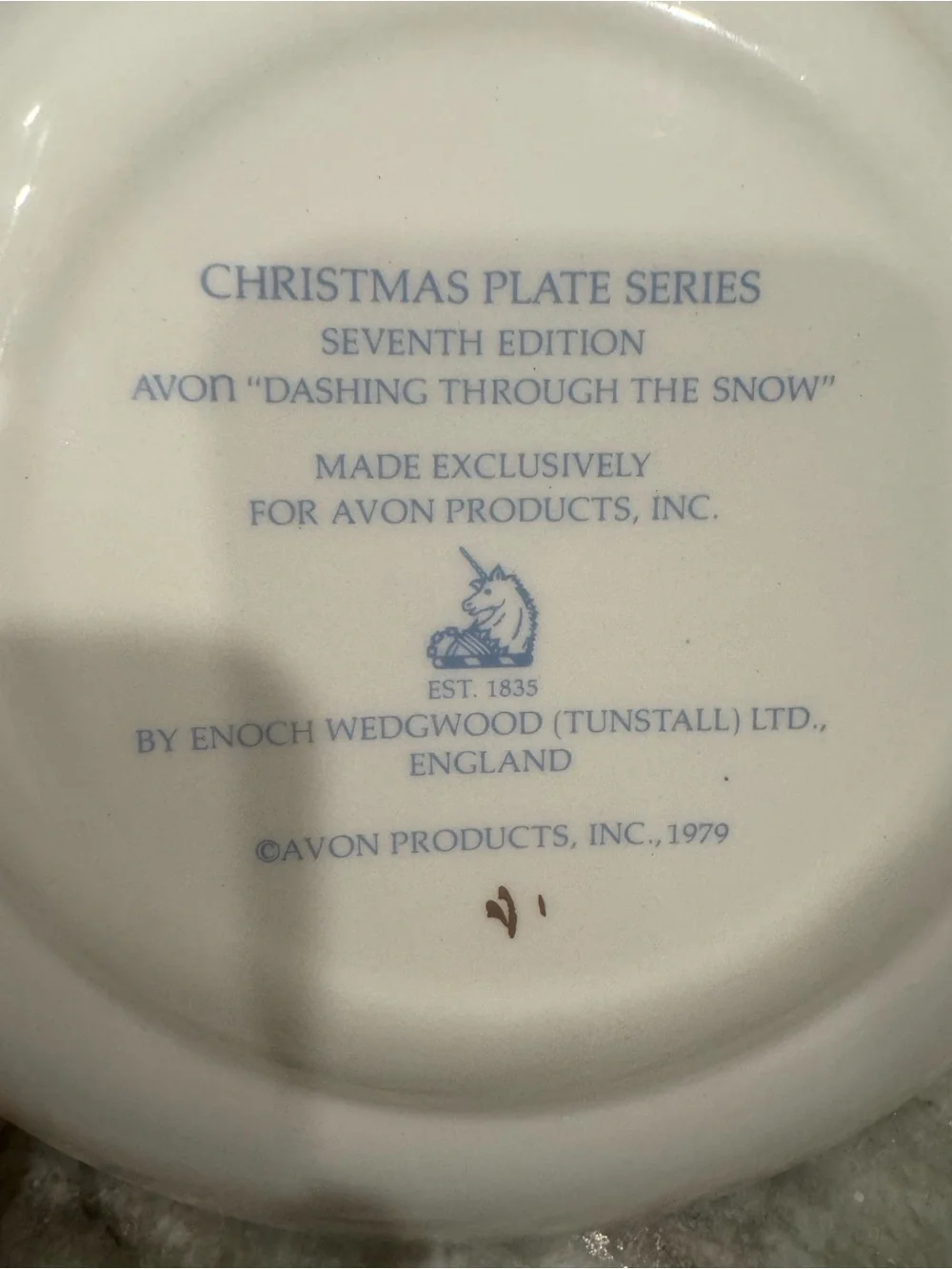 Vintage 1979 Avon Christmas Plate Dashing Through the Snow Enoch Wedgwood